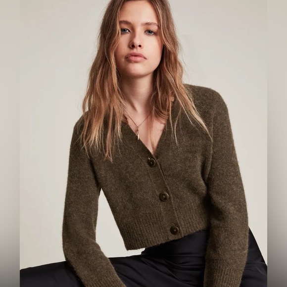 All Saints Sweaters - All Saints Alpaca and Wool Blend Wick Cardigan in Green